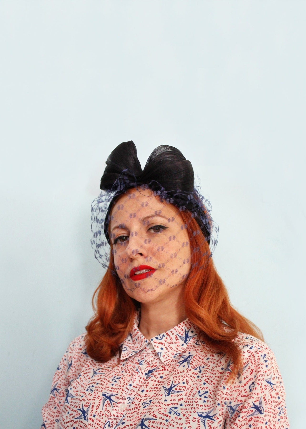 Navy Bow Silk Abaca Headband
