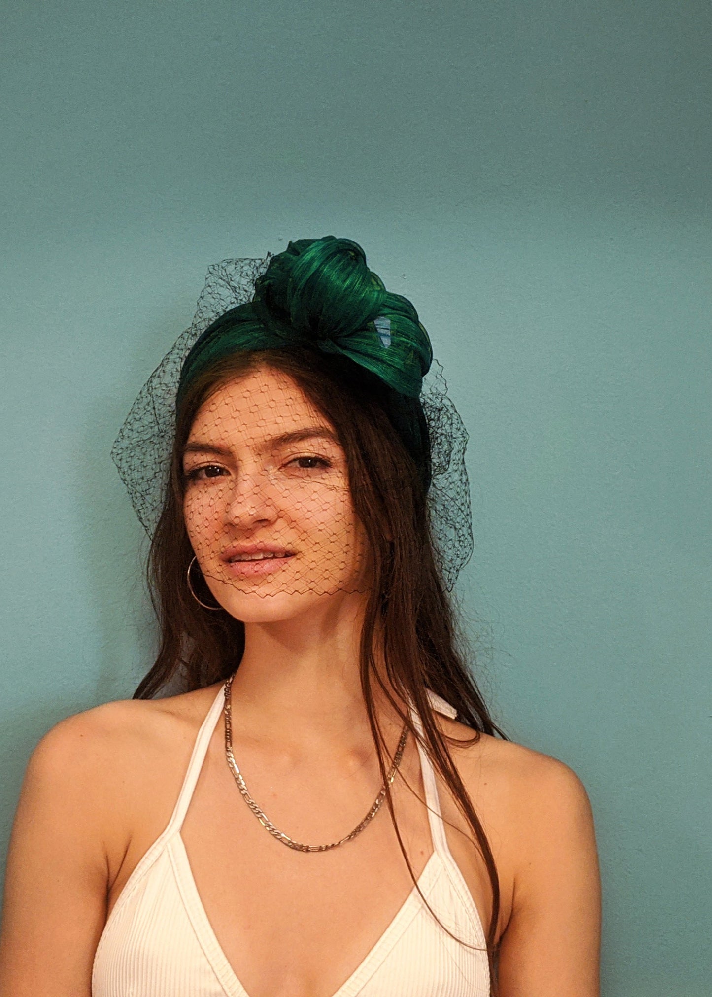 Silk Abaca Headband with Vintage Veil