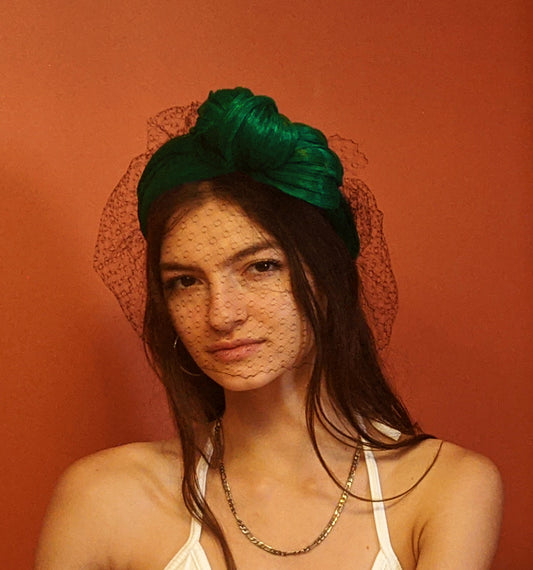 Silk Abaca Headband with Vintage Veil