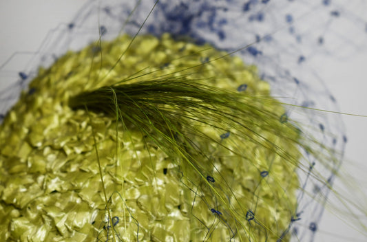Lime Raffia Braid Hat with vintage Veil