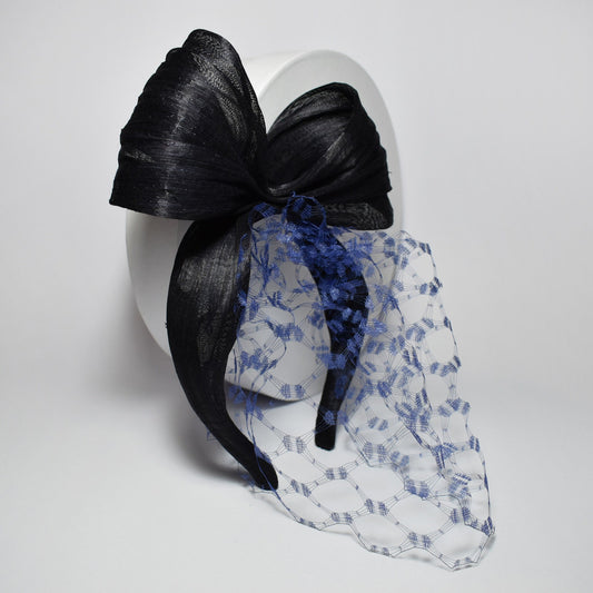 Navy Bow Silk Abaca Headband