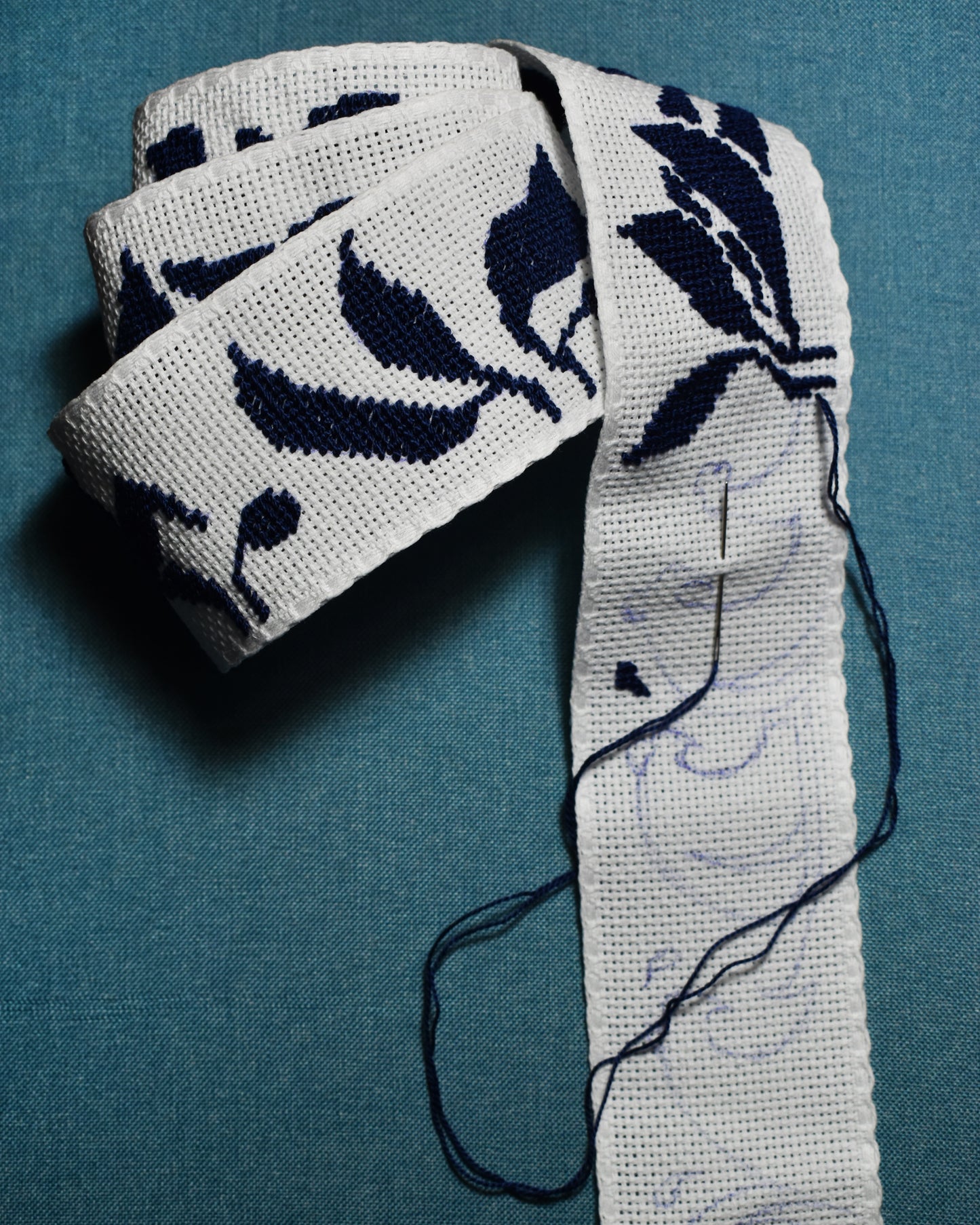 Hand-embroidered Navy Blue Headband