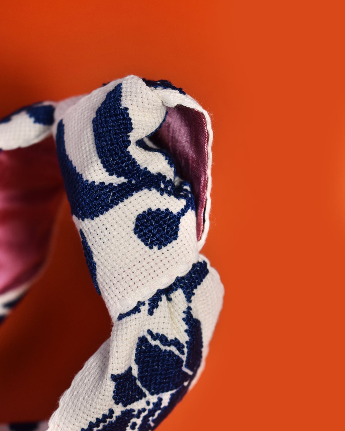 Hand-embroidered Navy Blue Headband