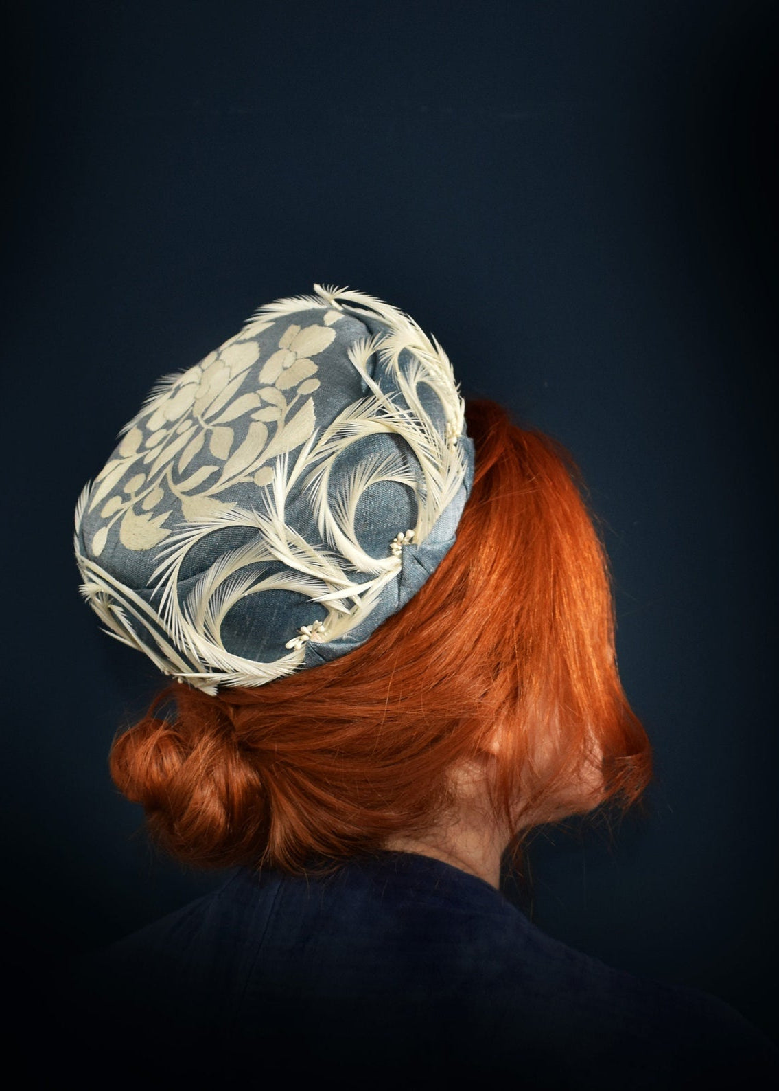 Hand-embroidered Pillbox Hat